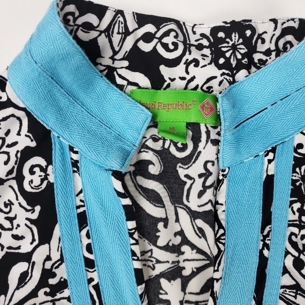 Island Republic Blk Wht Blue Boho Tunic Top Med - Picture 3 of 15